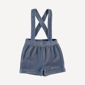 NWT 6Y Kate Quinn Organics Suspender Short Stone Blue Cotton Velour Velvet